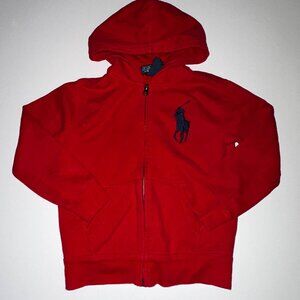 Vintage Polo Ralph Lauren Big Pony Hoodie Youth Boys 7 RED EUC